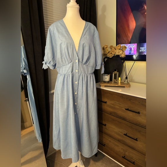 SHEIN Dresses & Skirts - Light Blue Midi Dress with Button Detail